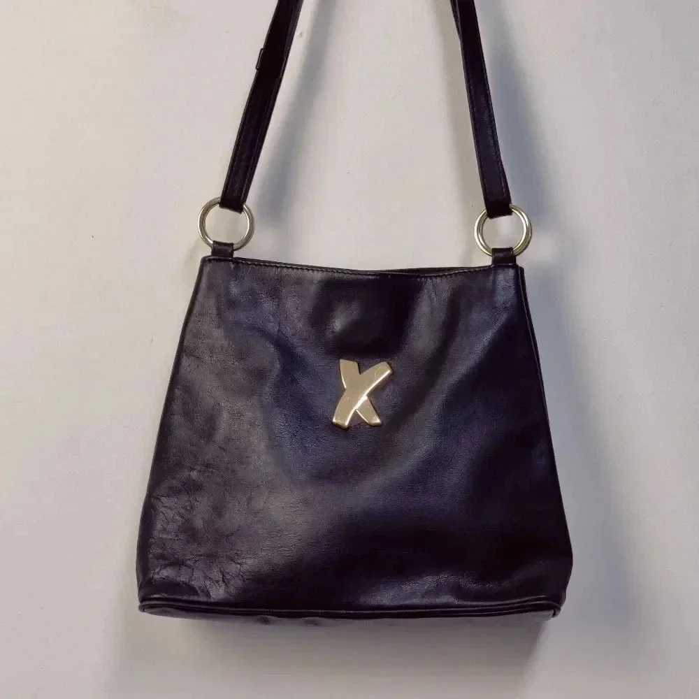 Paloma Picasso vintage black leather shoulder bag